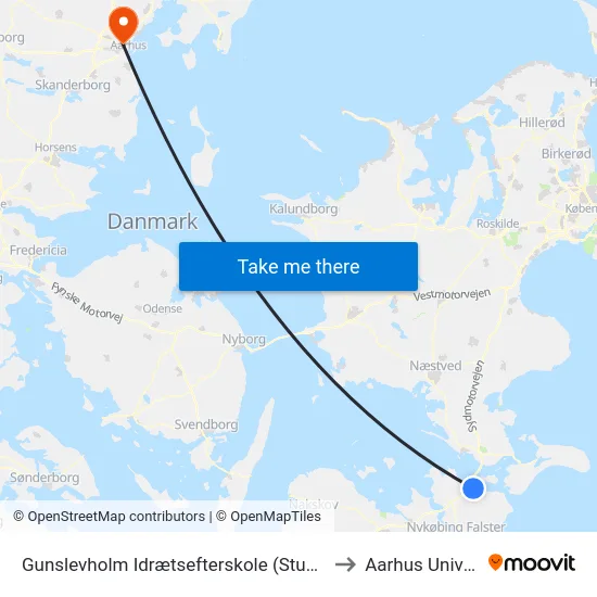 Gunslevholm Idrætsefterskole (Stubbekøbingvej) to Aarhus Universitet map
