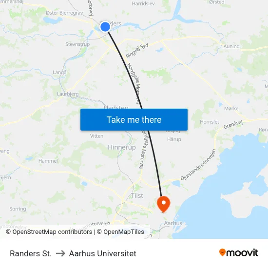 Randers St. to Aarhus Universitet map