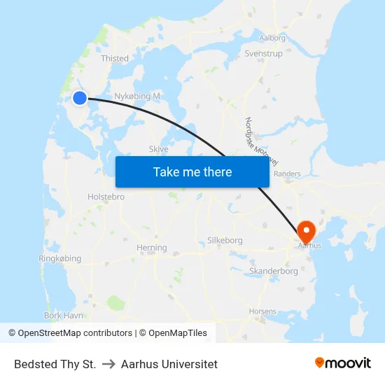 Bedsted Thy St. to Aarhus Universitet map