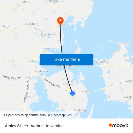 Årslev St. to Aarhus Universitet map