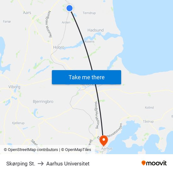 Skørping St. to Aarhus Universitet map
