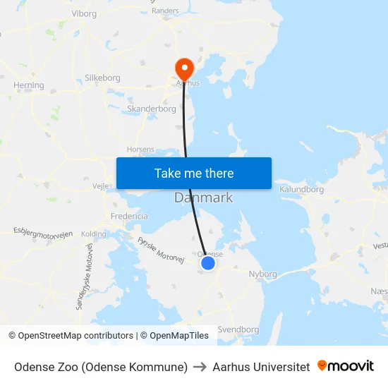 Odense Zoo (Odense Kommune) to Aarhus Universitet map