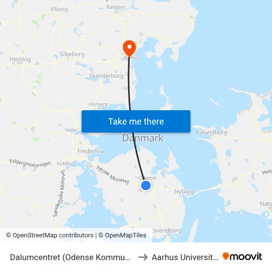Dalumcentret (Odense Kommune) to Aarhus Universitet map