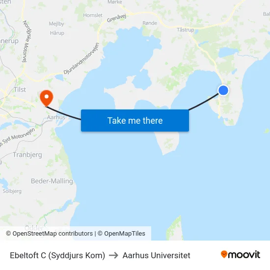 Ebeltoft C (Syddjurs Kom) to Aarhus Universitet map
