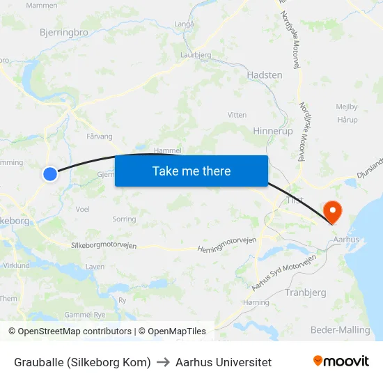 Grauballe (Silkeborg Kom) to Aarhus Universitet map