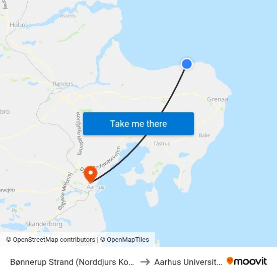 Bønnerup Strand (Norddjurs Kom) to Aarhus Universitet map