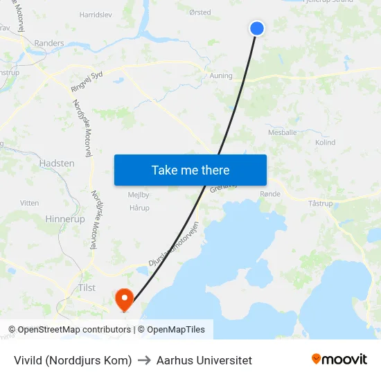 Vivild (Norddjurs Kom) to Aarhus Universitet map