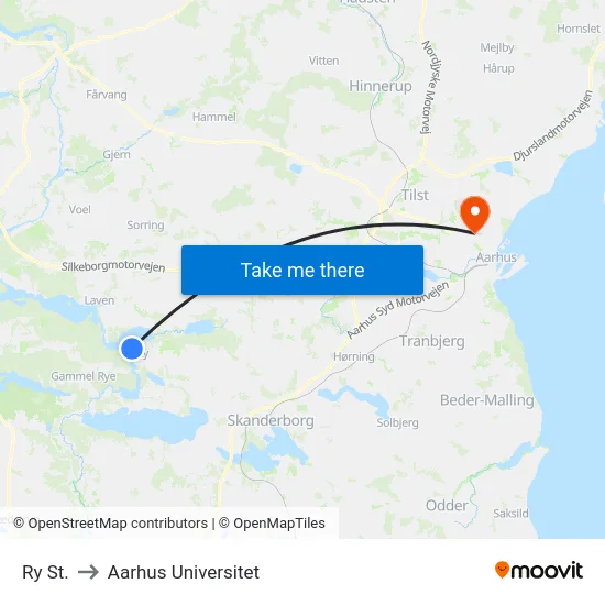 Ry St. to Aarhus Universitet map