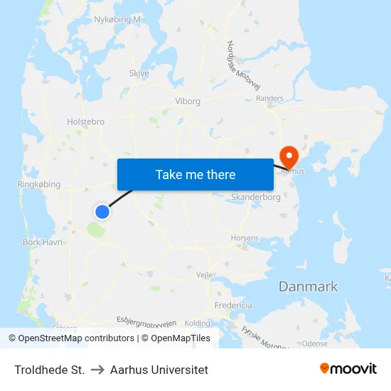 Troldhede St. to Aarhus Universitet map