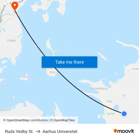 Ruds Vedby St. to Aarhus Universitet map