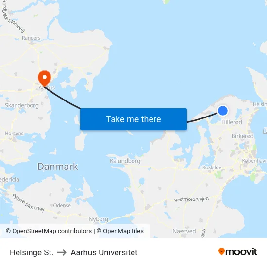 Helsinge St. to Aarhus Universitet map