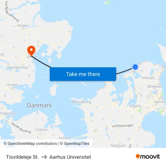 Tisvildeleje St. to Aarhus Universitet map