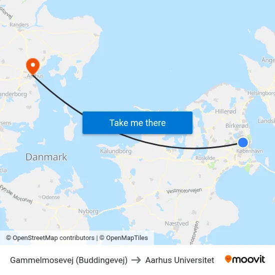 Gammelmosevej (Buddingevej) to Aarhus Universitet map