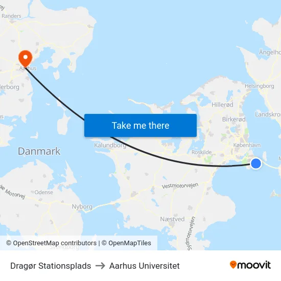 Dragør Stationsplads to Aarhus Universitet map