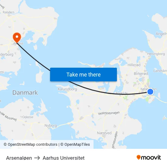 Arsenaløen to Aarhus Universitet map