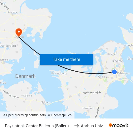 Psykiatrisk Center Ballerup (Ballerup Boulevard) to Aarhus Universitet map