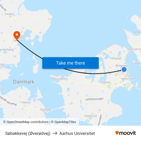 Søbakkevej (Øverødvej) to Aarhus Universitet map
