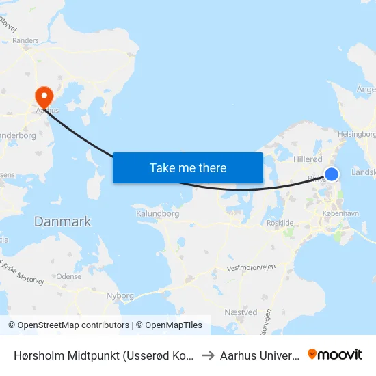 Hørsholm Midtpunkt (Usserød Kongevej) to Aarhus Universitet map
