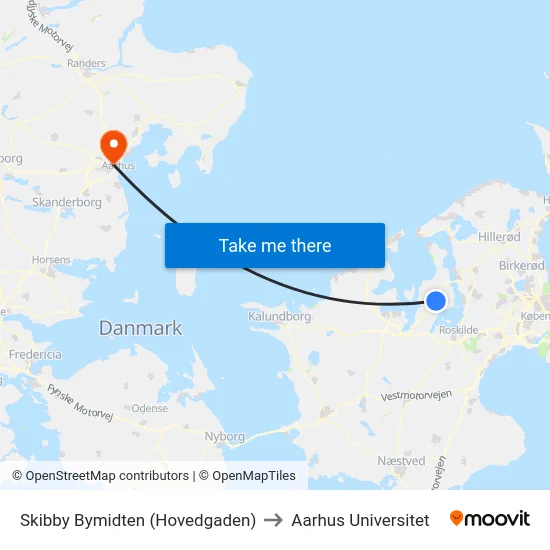 Skibby Bymidten (Hovedgaden) to Aarhus Universitet map