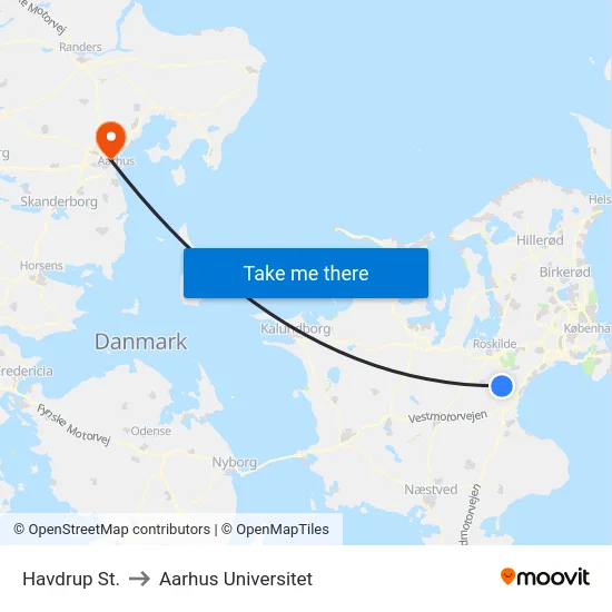 Havdrup St. to Aarhus Universitet map