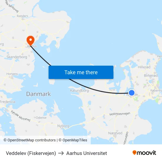 Veddelev (Fiskervejen) to Aarhus Universitet map