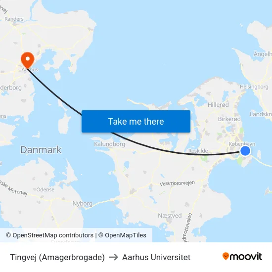 Tingvej (Amagerbrogade) to Aarhus Universitet map