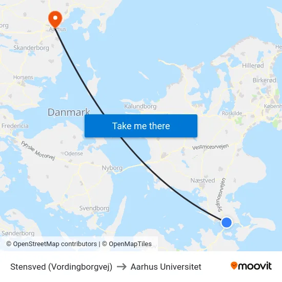 Stensved (Vordingborgvej) to Aarhus Universitet map