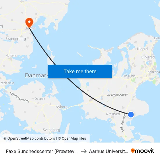 Faxe Sundhedscenter (Præstøvej) to Aarhus Universitet map