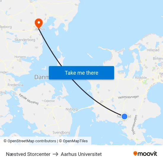 Næstved Storcenter to Aarhus Universitet map