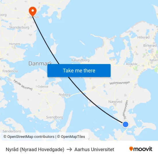 Nyråd (Nyraad Hovedgade) to Aarhus Universitet map