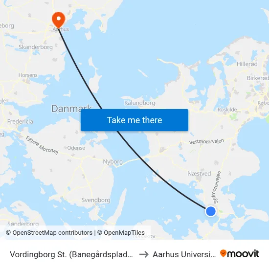 Vordingborg St. (Banegårdspladsen) to Aarhus Universitet map