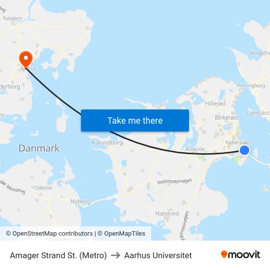 Amager Strand St. (Metro) to Aarhus Universitet map
