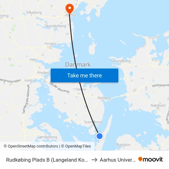 Rudkøbing Plads B (Langeland Kommune) to Aarhus Universitet map