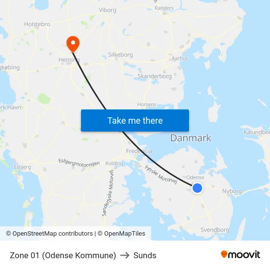 Zone 01 (Odense Kommune) to Sunds map