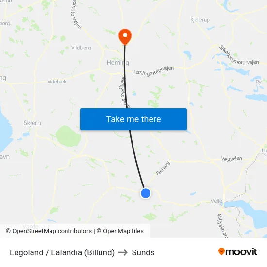 Legoland / Lalandia (Billund) to Sunds map