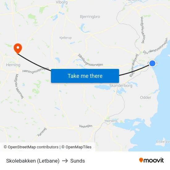 Skolebakken (Letbane) to Sunds map