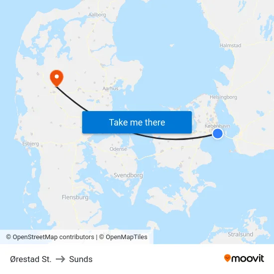 Ørestad St. to Sunds map