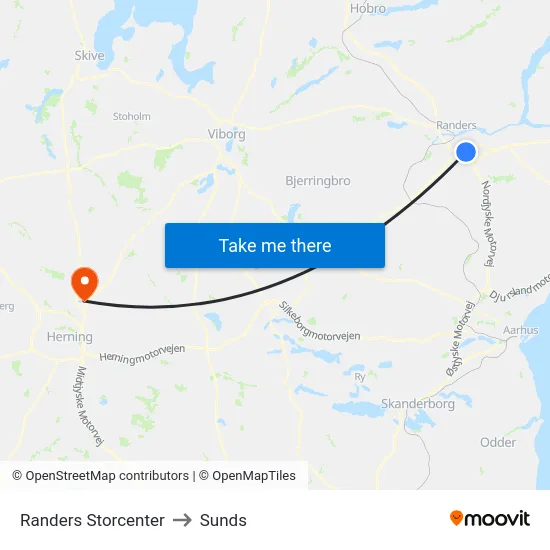 Randers Storcenter to Sunds map