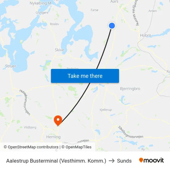 Aalestrup Busterminal (Vesthimm. Komm.) to Sunds map