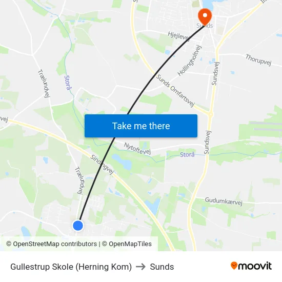 Gullestrup Skole (Herning Kom) to Sunds map