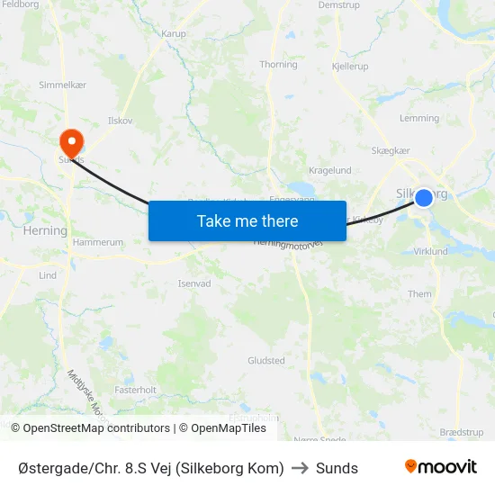 Østergade/Chr. 8.S Vej (Silkeborg Kom) to Sunds map