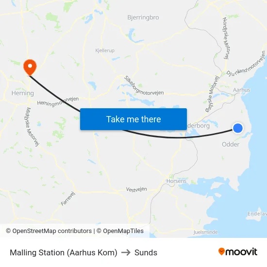 Malling Station  (Aarhus Kom) to Sunds map