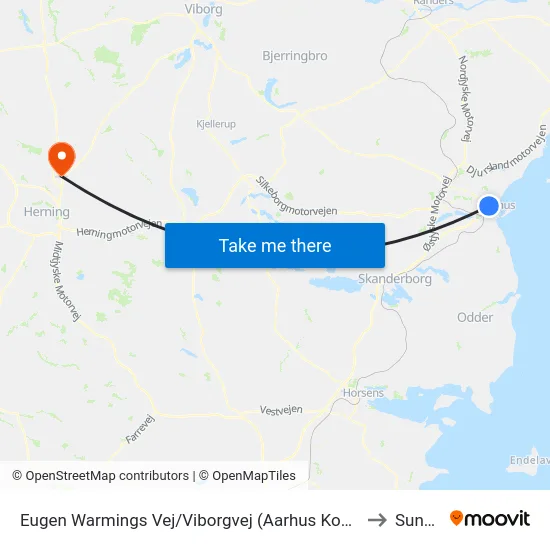 Eugen Warmings Vej/Viborgvej (Aarhus Kom) to Sunds map