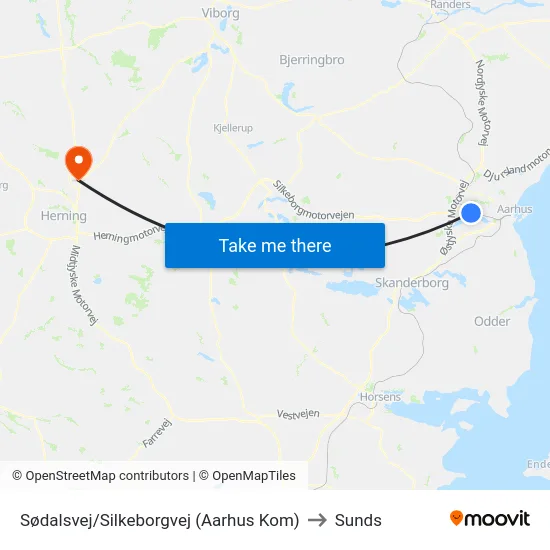Sødalsvej/Silkeborgvej (Aarhus Kom) to Sunds map