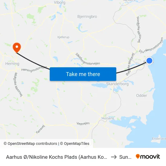 Aarhus Ø/Nikoline Kochs Plads (Aarhus Kom) to Sunds map