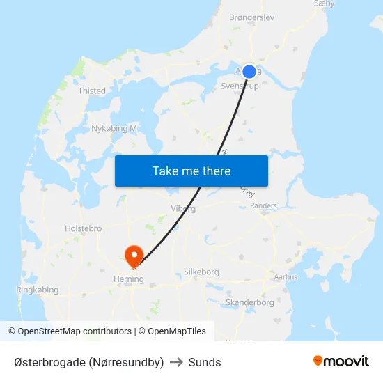 Østerbrogade (Nørresundby) to Sunds map