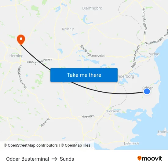 Odder Busterminal to Sunds map