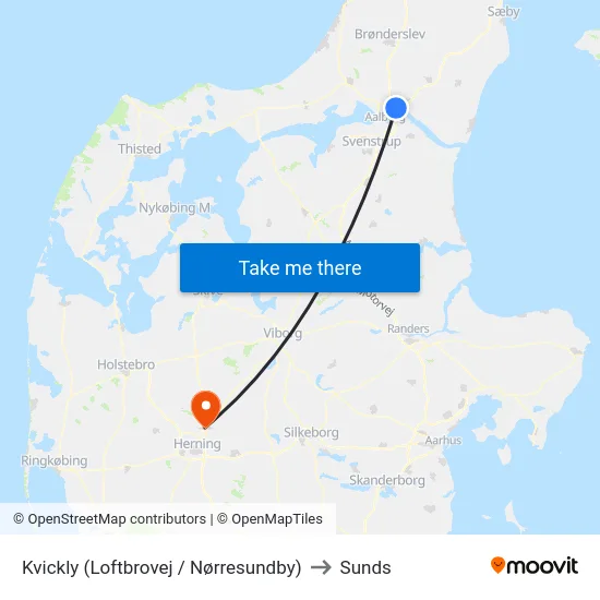 Kvickly (Loftbrovej / Nørresundby) to Sunds map