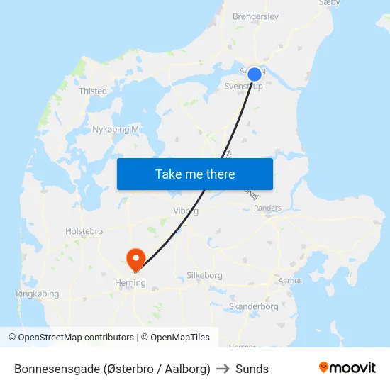 Bonnesensgade (Østerbro / Aalborg) to Sunds map