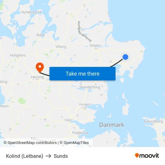 Kolind (Letbane) to Sunds map